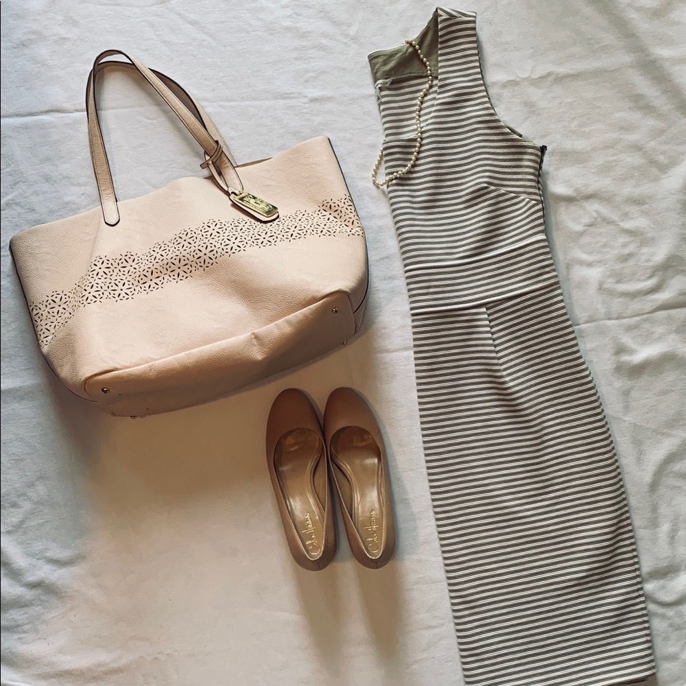 Tan + White Stripe Sumer Work Dress
